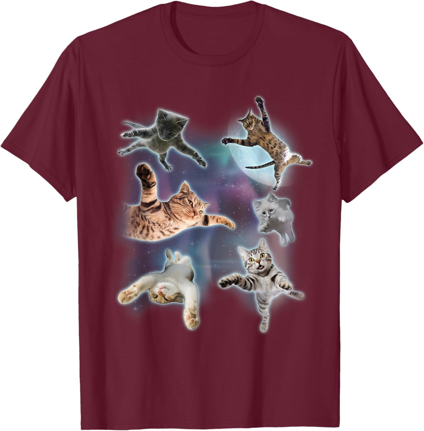 Cats Floating In Galaxy Graphic Vintage 90s Funny Cat Meme Women Kids T-Shirt - T-Shirt | Maroon