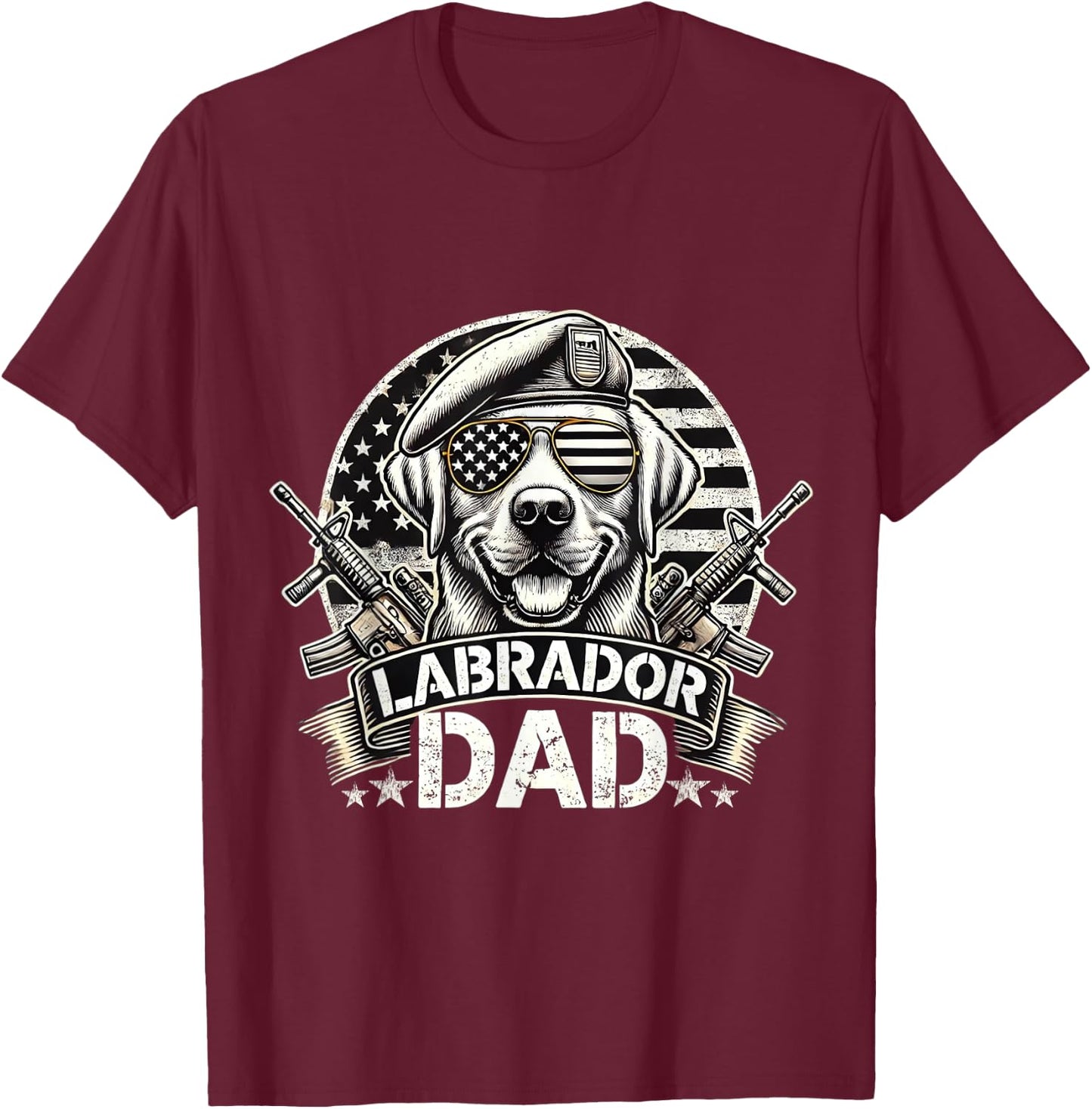 Labrador Dad K9 Military Gear Retro Vintage US Flag T-Shirt - T-Shirt | Maroon