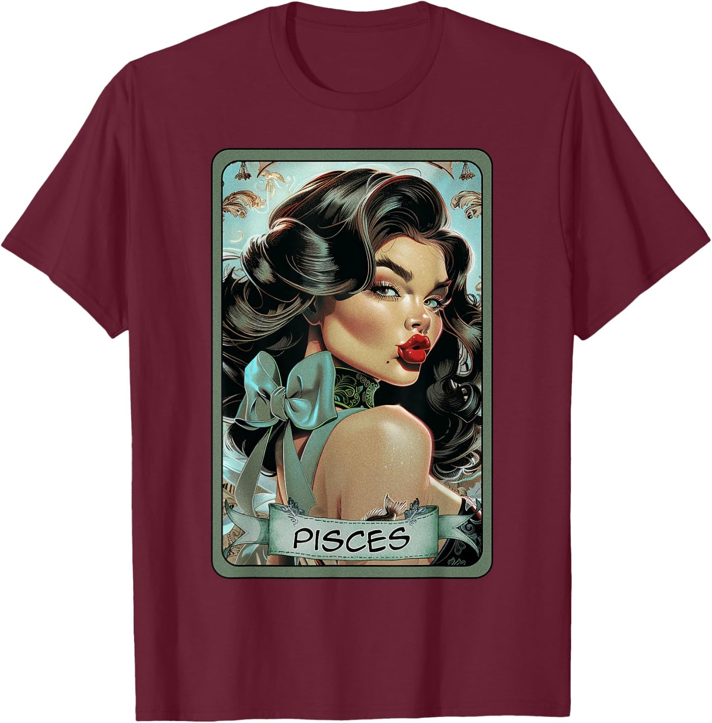 Pisces Tarot Card Pin Up Girl Sexy Astrology Birthday Fish T-Shirt - T-Shirt | Maroon