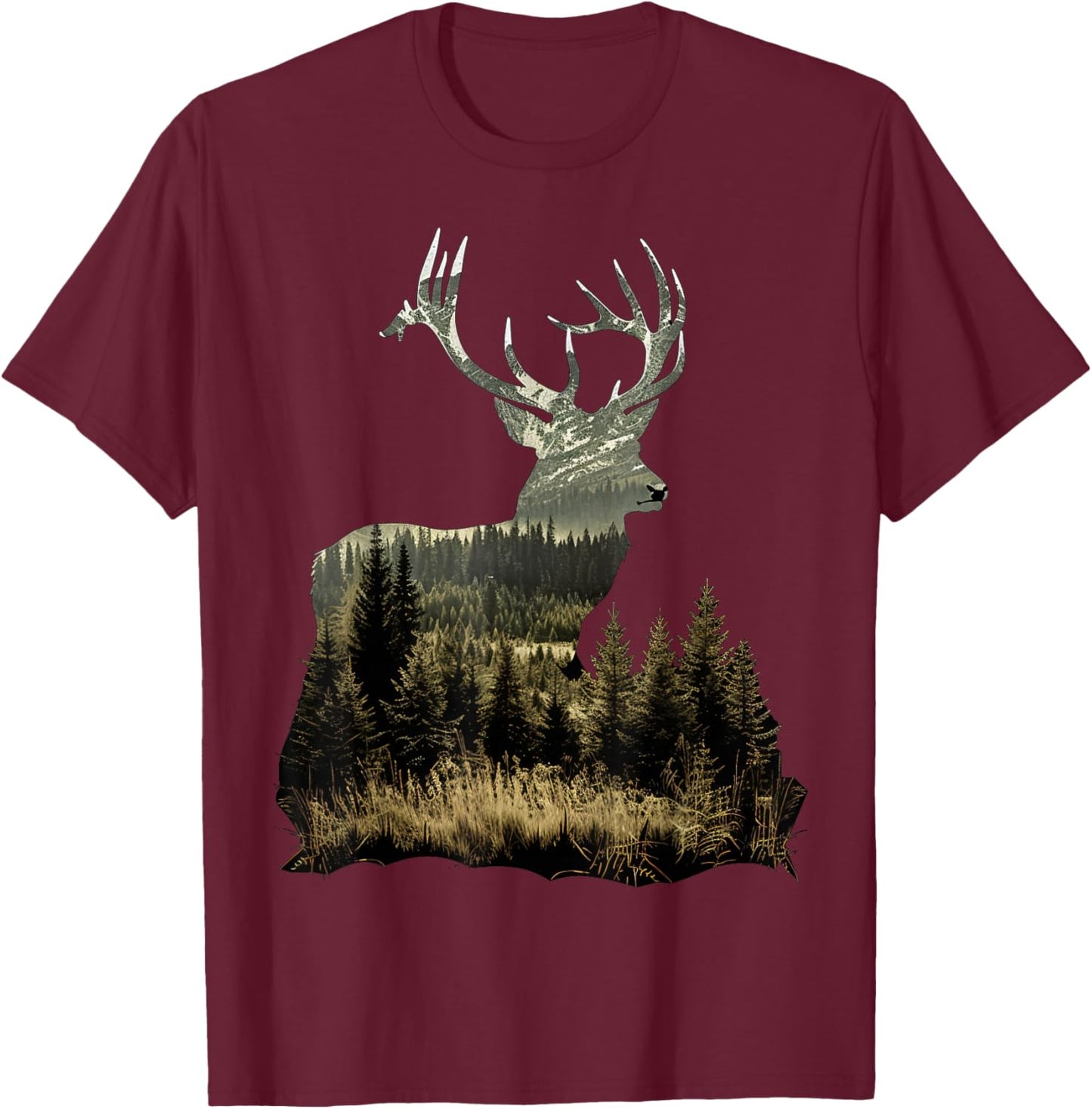 Forests, grasslands Deer T-Shirt - T-Shirt | Maroon