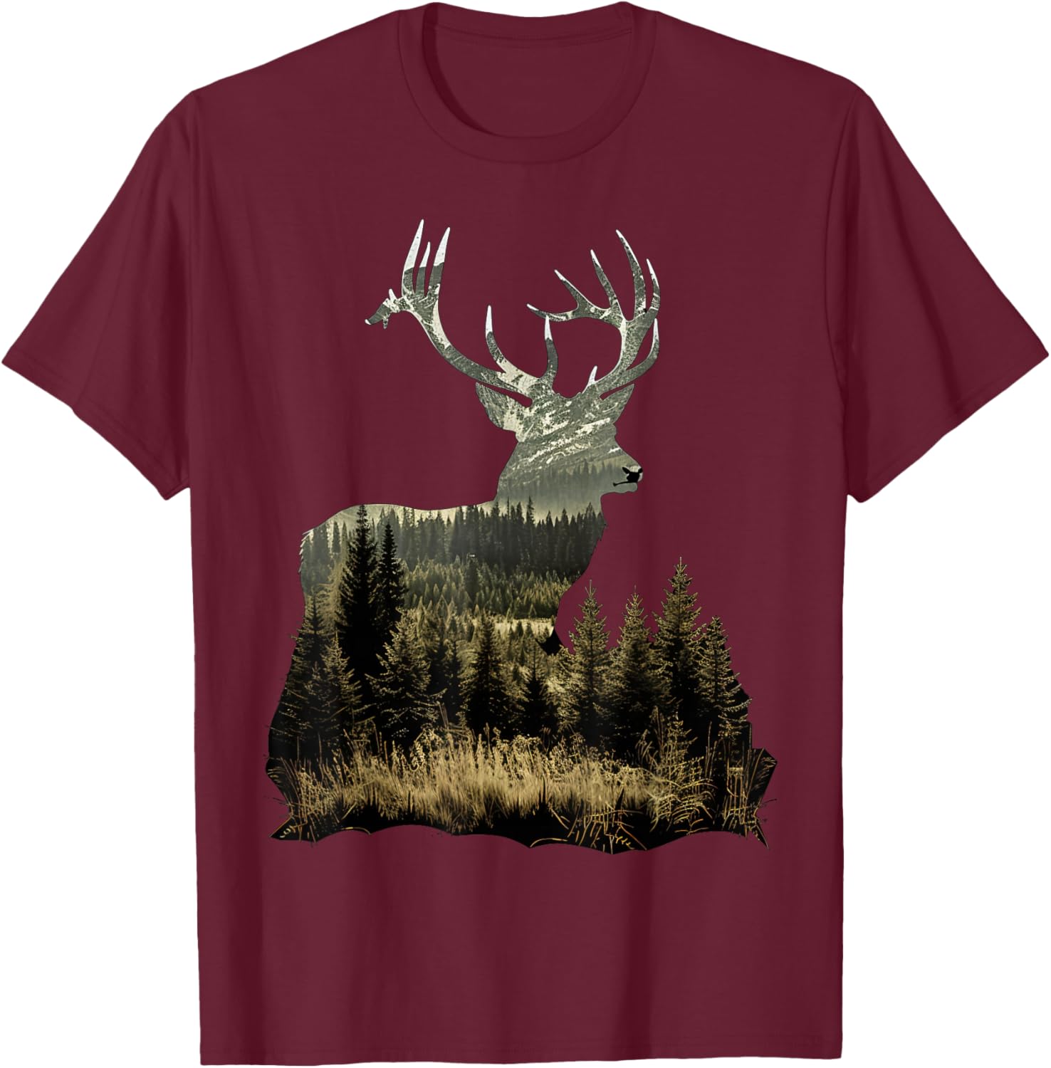 Forests, grasslands Deer T-Shirt - T-Shirt | Maroon