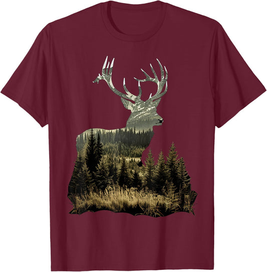 Forests, grasslands Deer T-Shirt - T-Shirt | Maroon