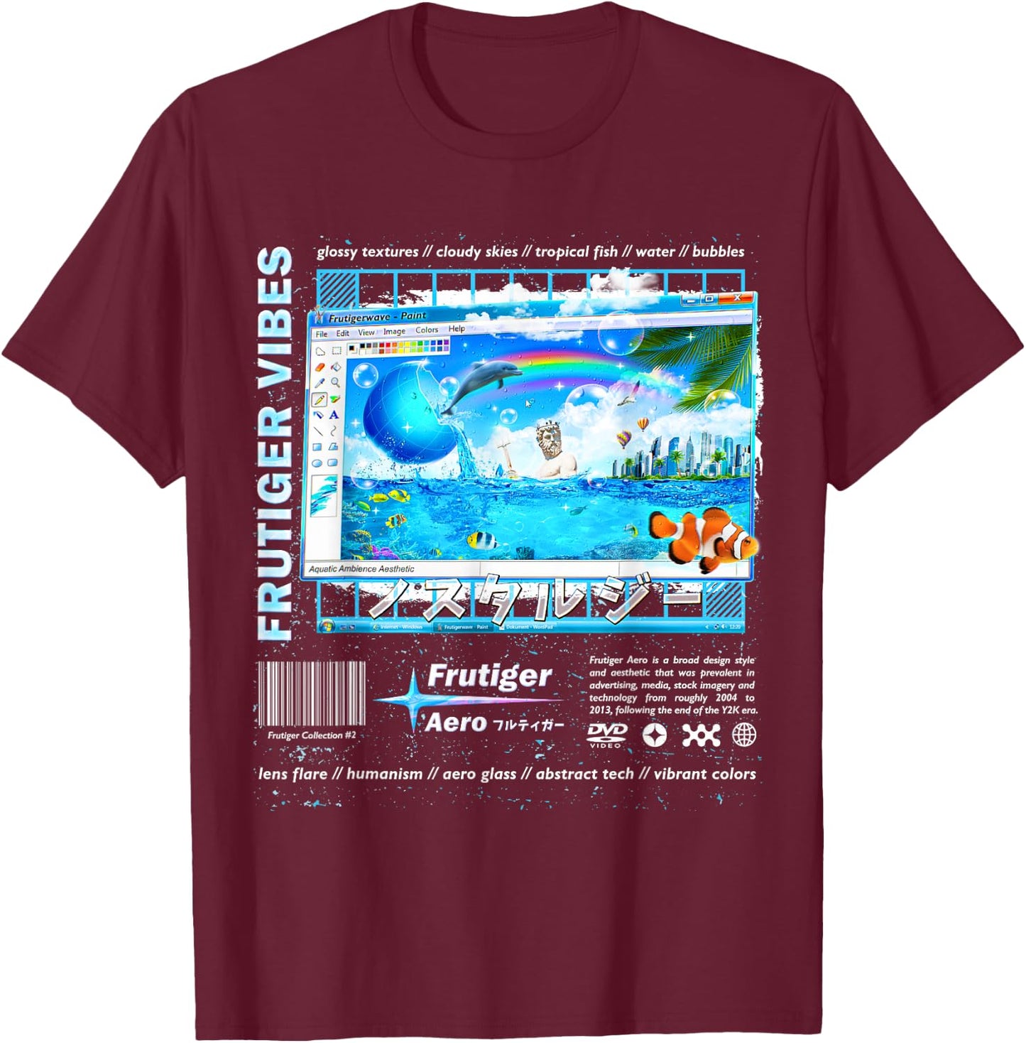 Frutiger Aero Fashion Collection - Frutiger Vibes T-Shirt - T-Shirt | Maroon