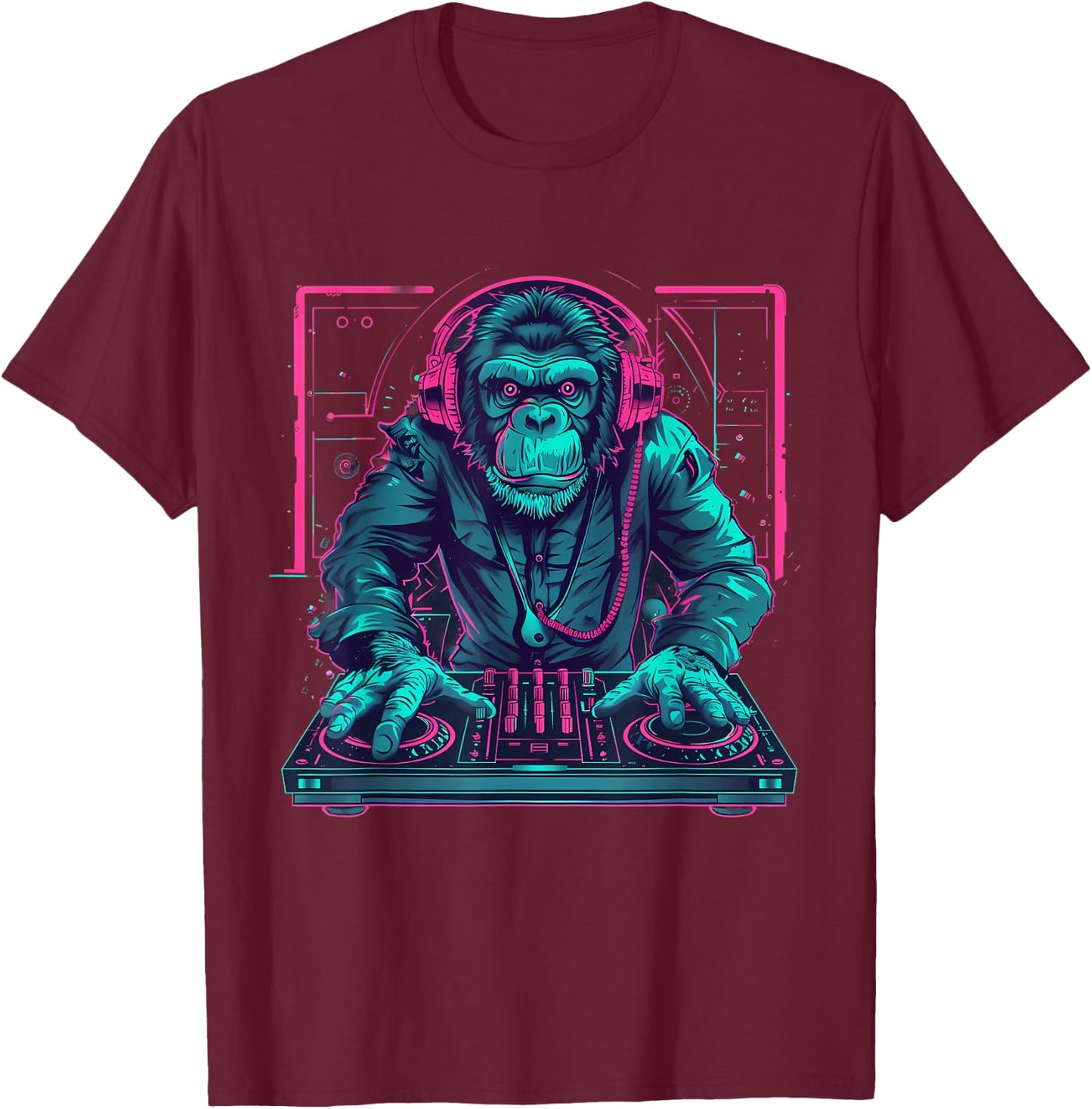 DJ Monkey House Beatmaker EDM Turntable DJ Monkey Techno T-Shirt - T-Shirt | Maroon