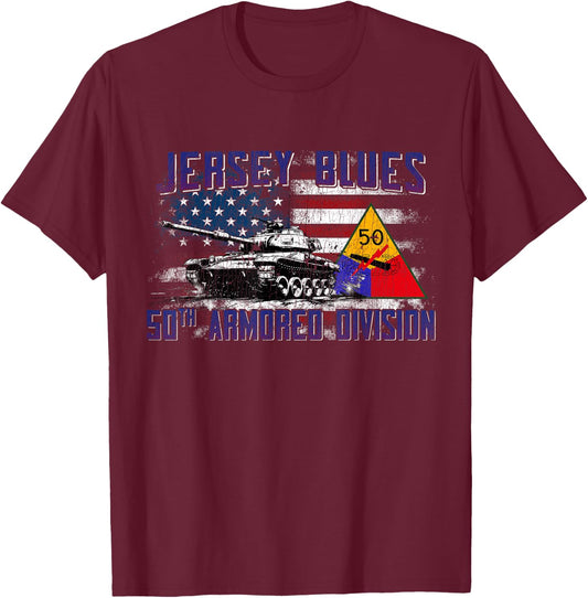 Veteran 50th Armored Division Jersey Blues Vintage Gifts T-Shirt - T-Shirt | Maroon