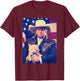 Trump Cat Shirt Funny Cowboy Donald Trump 2024 American Flag T-Shirt - T-Shirt | Maroon