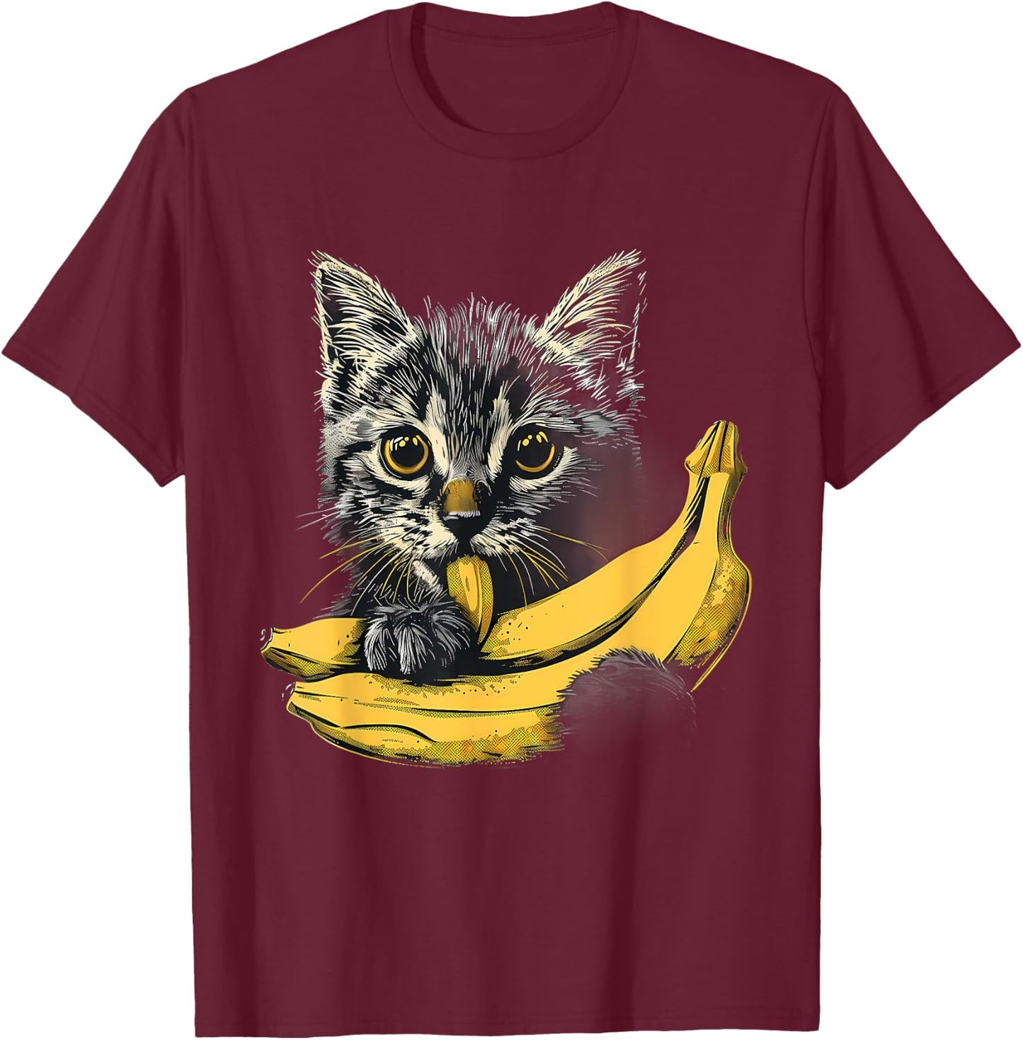 Banana Cat Animal Art Bananas Fruit Portrait Drawing Motif Women Kids T-Shirt - T-Shirt | Maroon