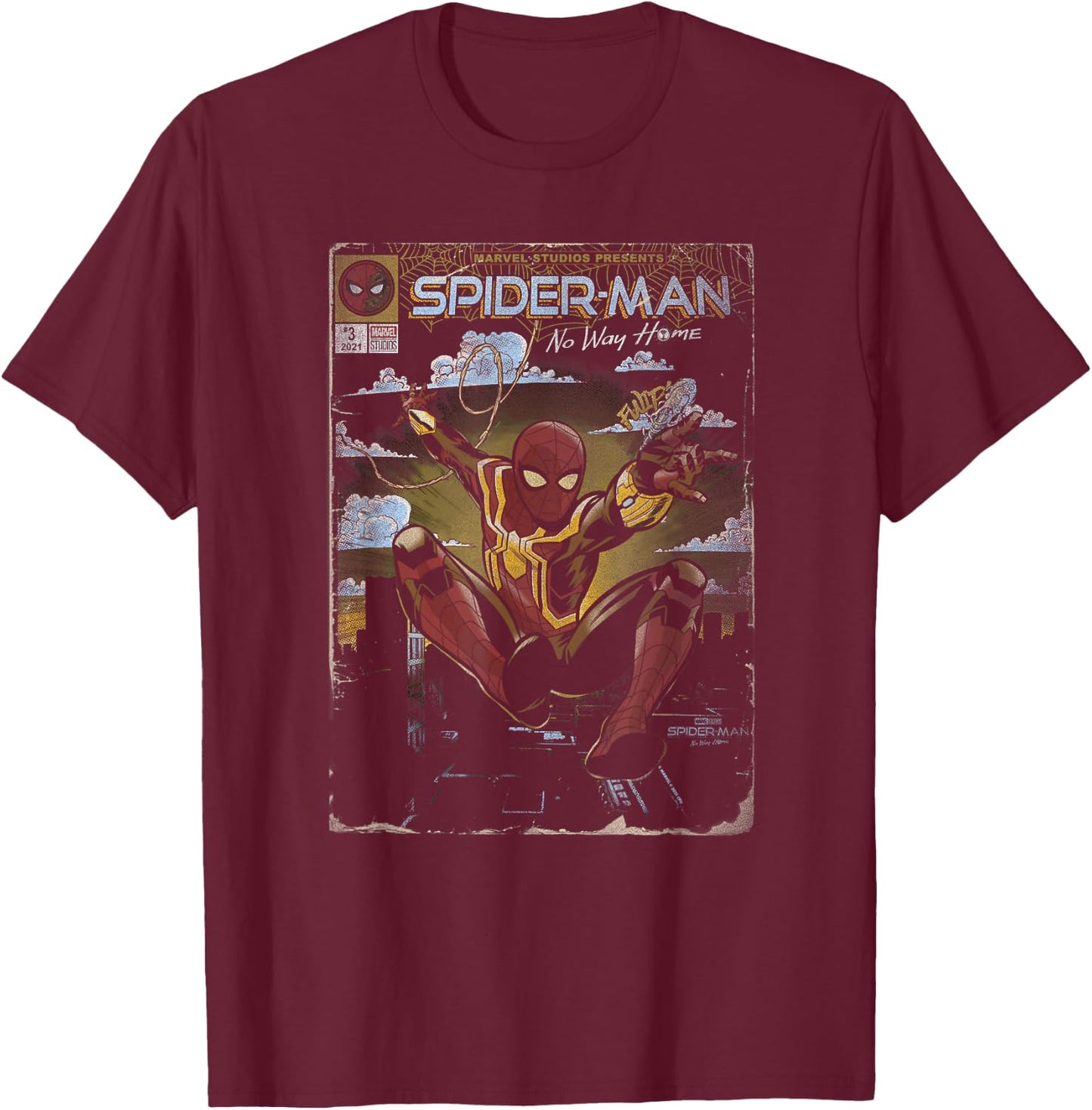 Marvel Spider-Man No Way Home Comic Cover T-Shirt - T-Shirt | Maroon