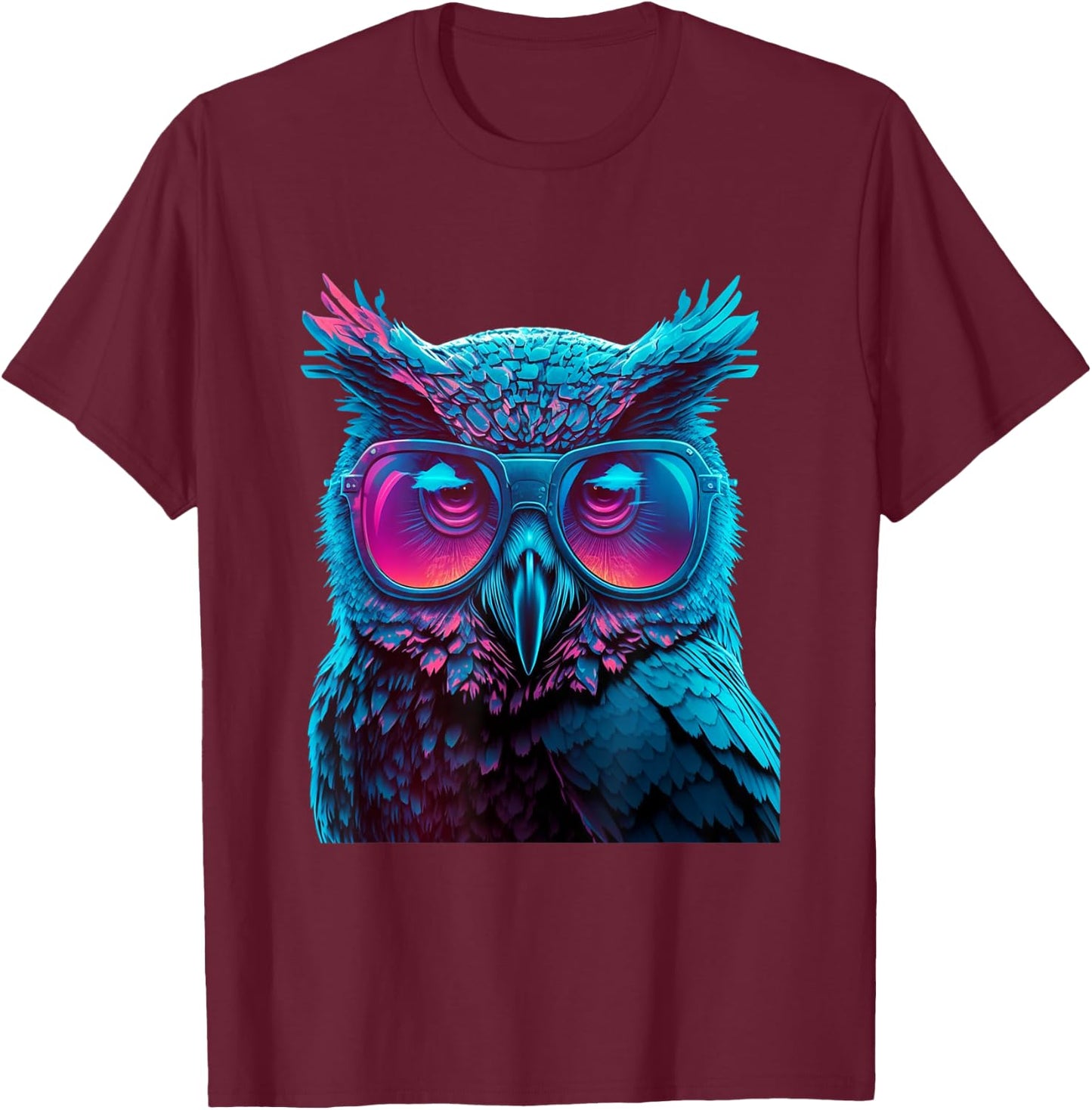 Colorful Owl wearing glasses graphic T-Shirt - T-Shirt | Maroon