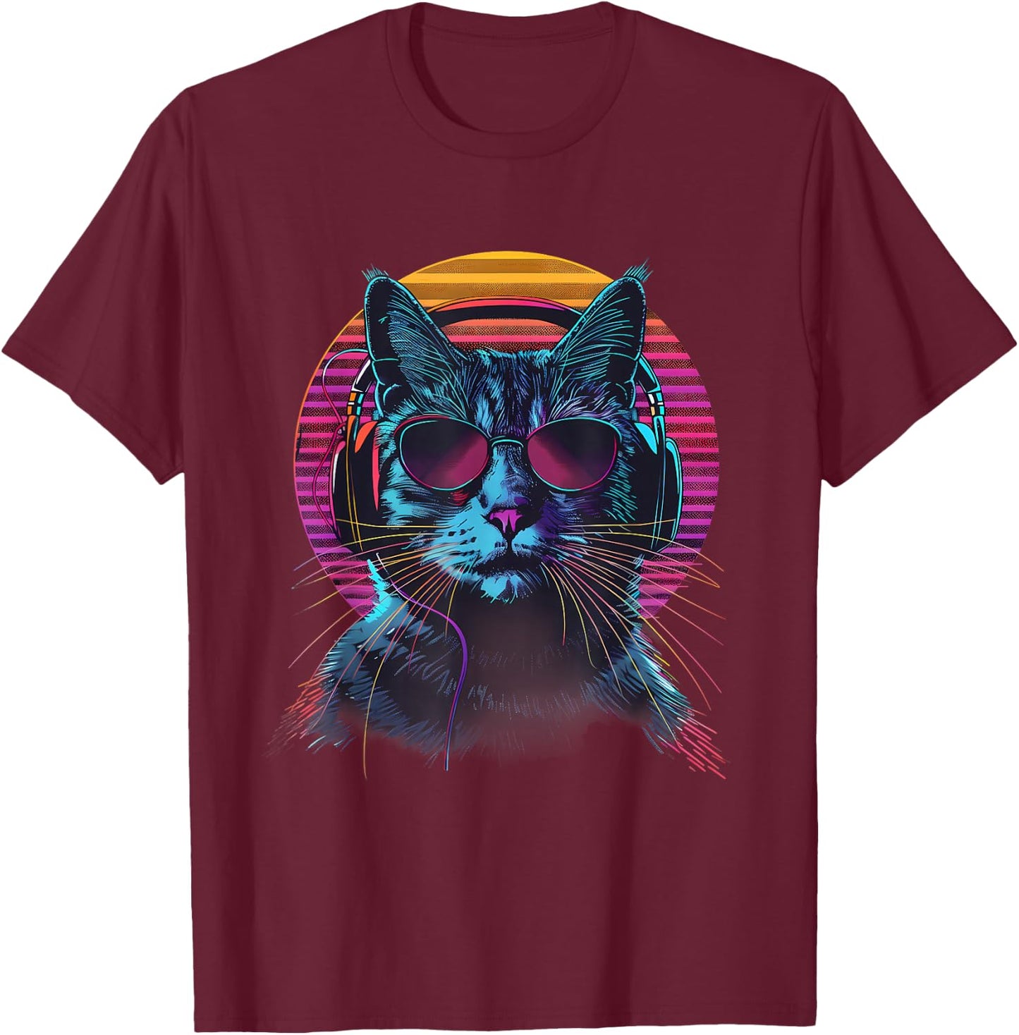 DJ Cat Techno Cat Music DJ Beatmaker Music Headphones EDM Women Kids T-Shirt - T-Shirt | Maroon