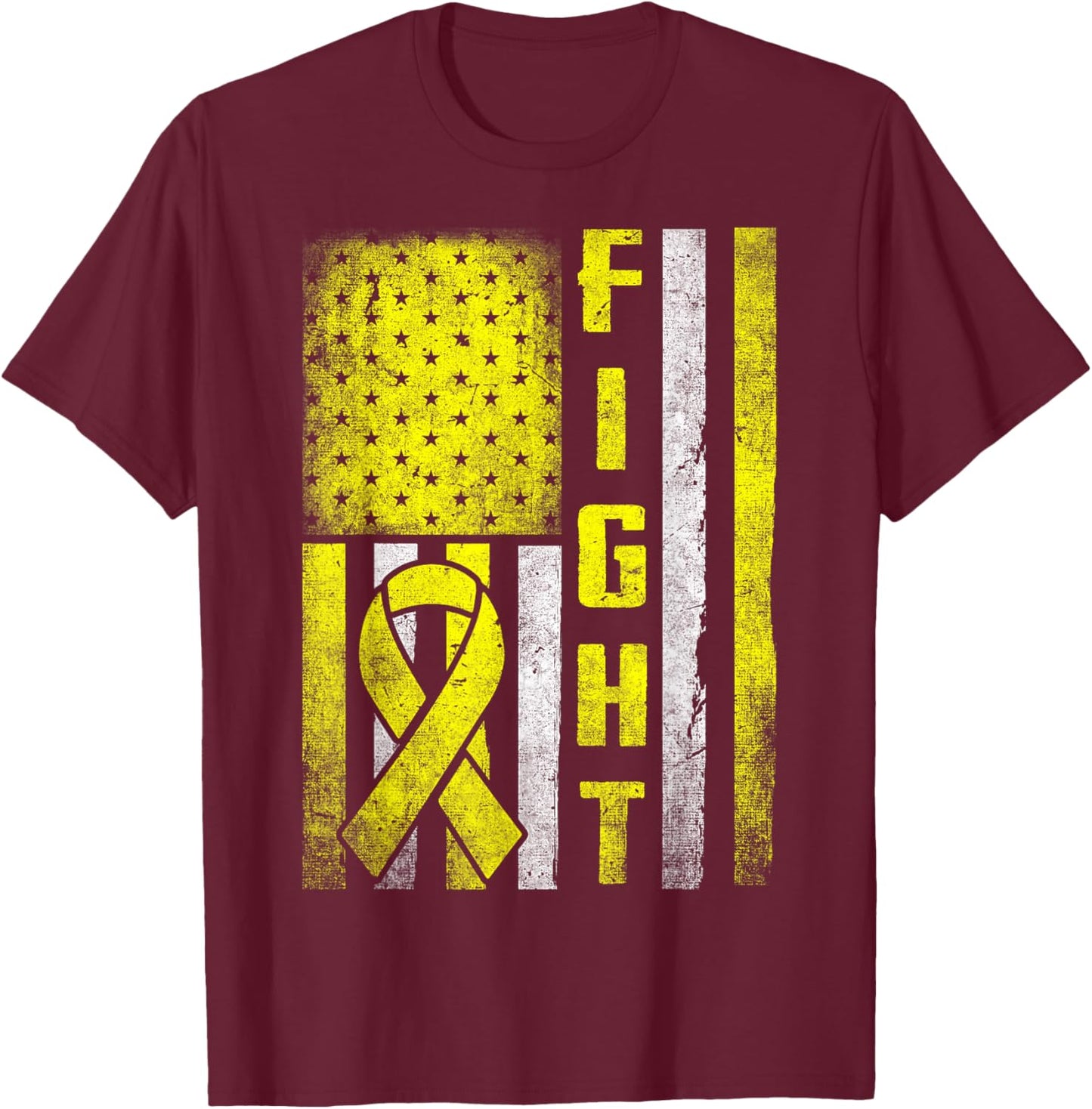 Ewing Sarcoma Fight Sarcoma Cancer Awareness Yellow Ribbon T-Shirt - T-Shirt | Maroon