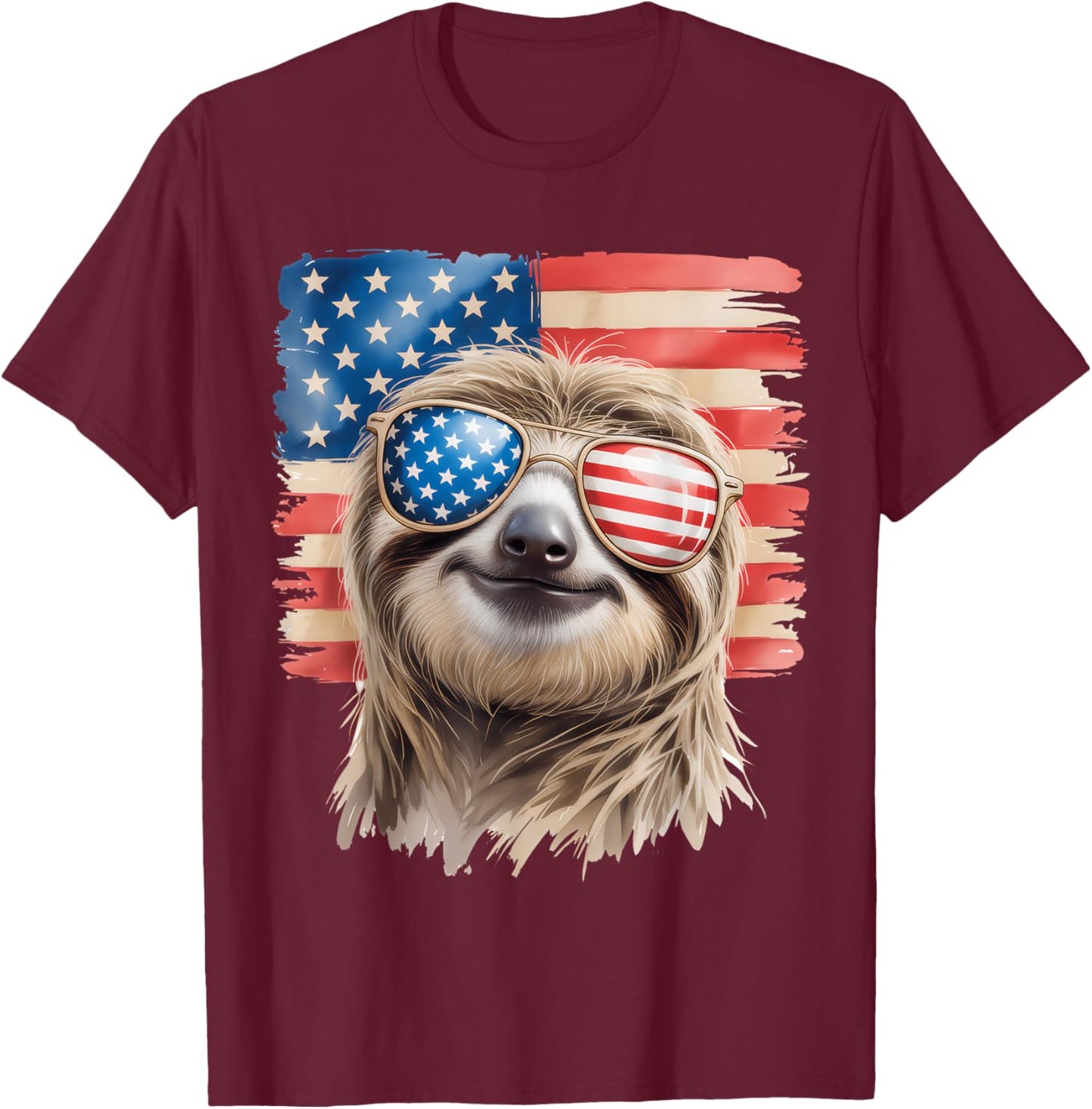 American Flag Sloth USA 4th Of July Patriotic Men Women T-Shirt - T-Shirt | Maroon