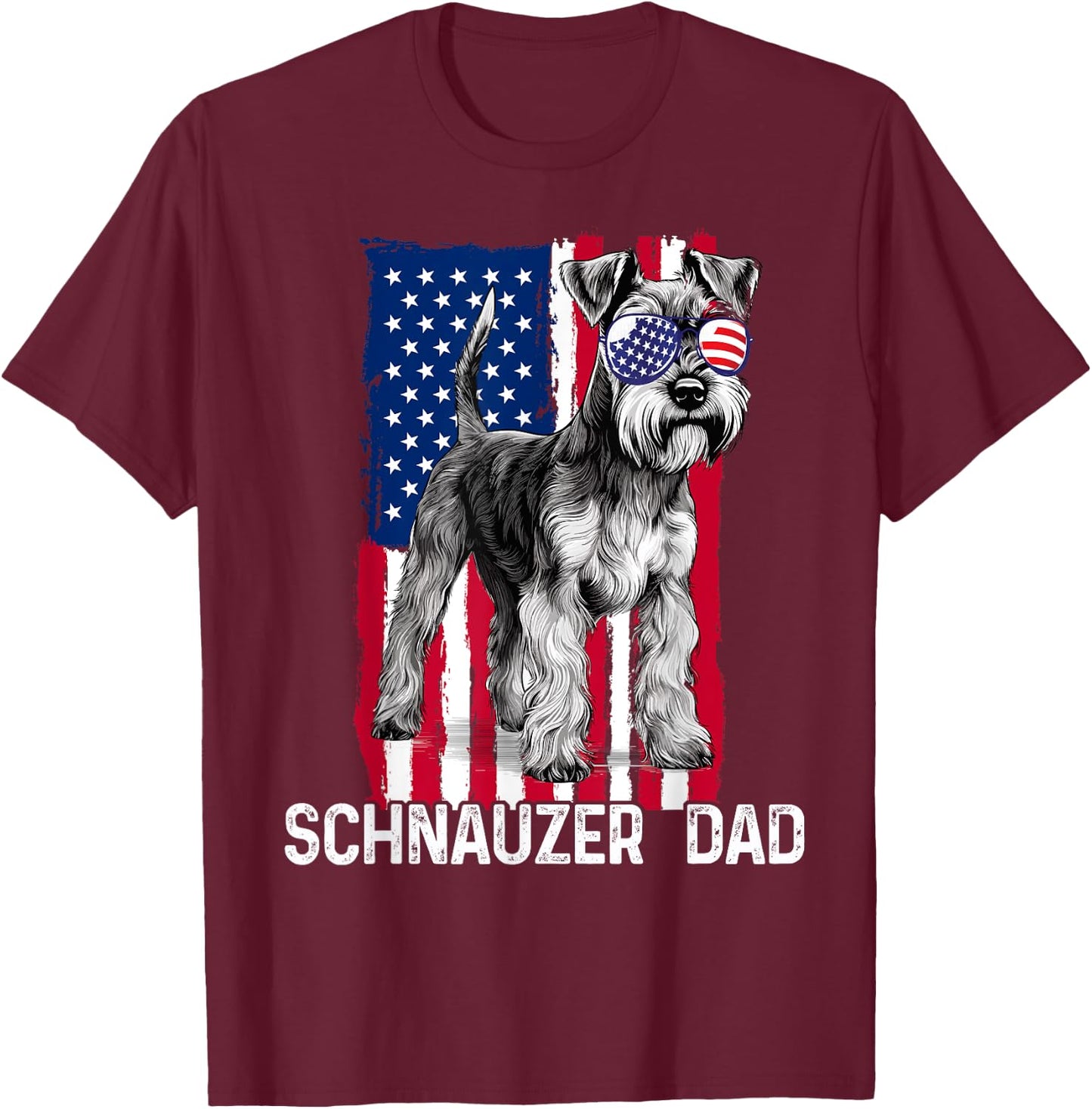 Dog Dad Fathers Day Gift Mini Schnauzer USA Flag 4th of July T-Shirt - T-Shirt | Maroon