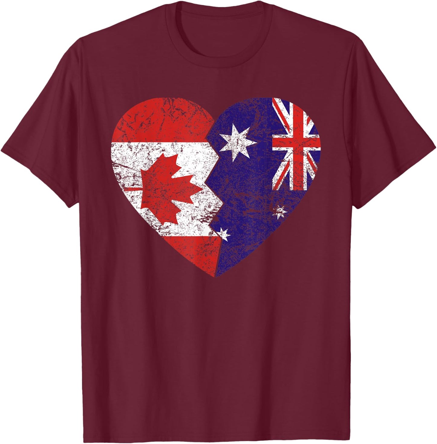 Australian Canadian Flags Heart | Canada Australia Roots T-Shirt - T-Shirt | Maroon