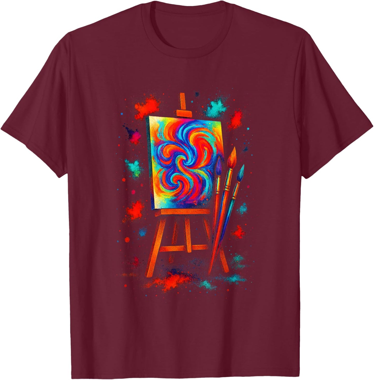 Swirl Painting - Artist Brushes Abstract Art T-Shirt - T-Shirt | Maroon