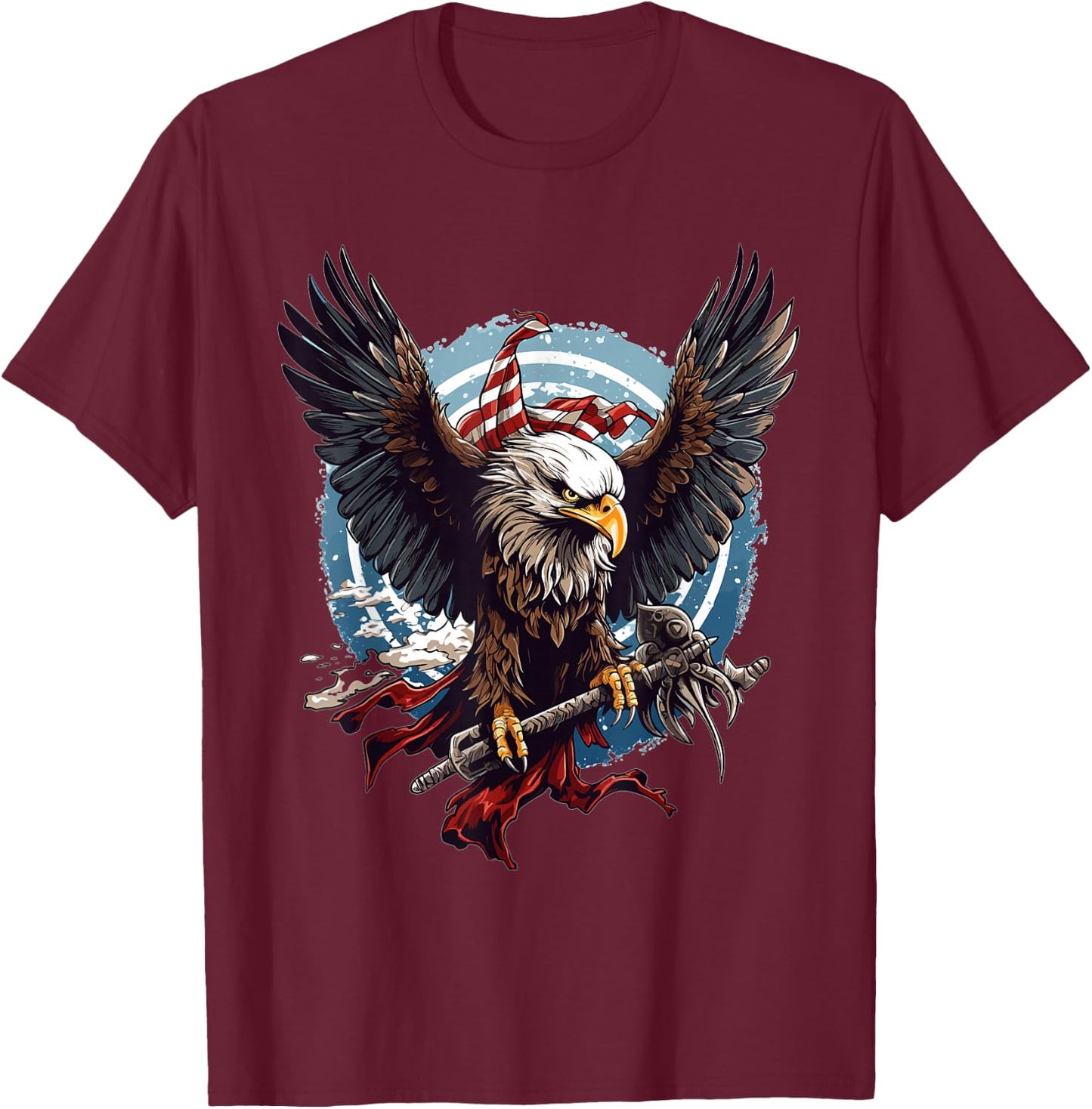 Viking Warrior American Eagle US Flag Norse Mythology T-Shirt - T-Shirt | Maroon