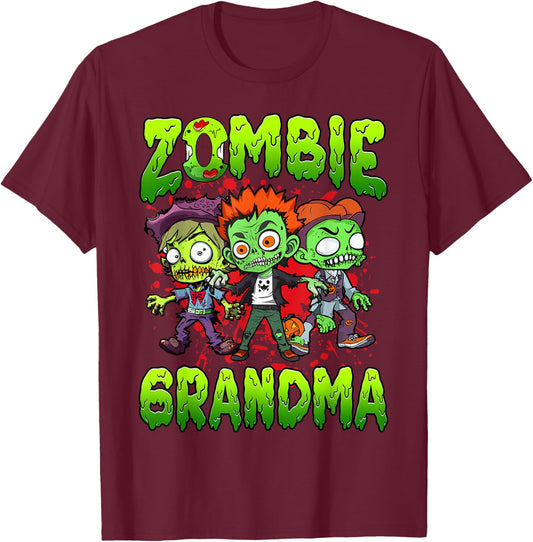 Zombie Grandma Halloween Costume Family Matching , Small, Black T-Shirt - T-Shirt | Maroon