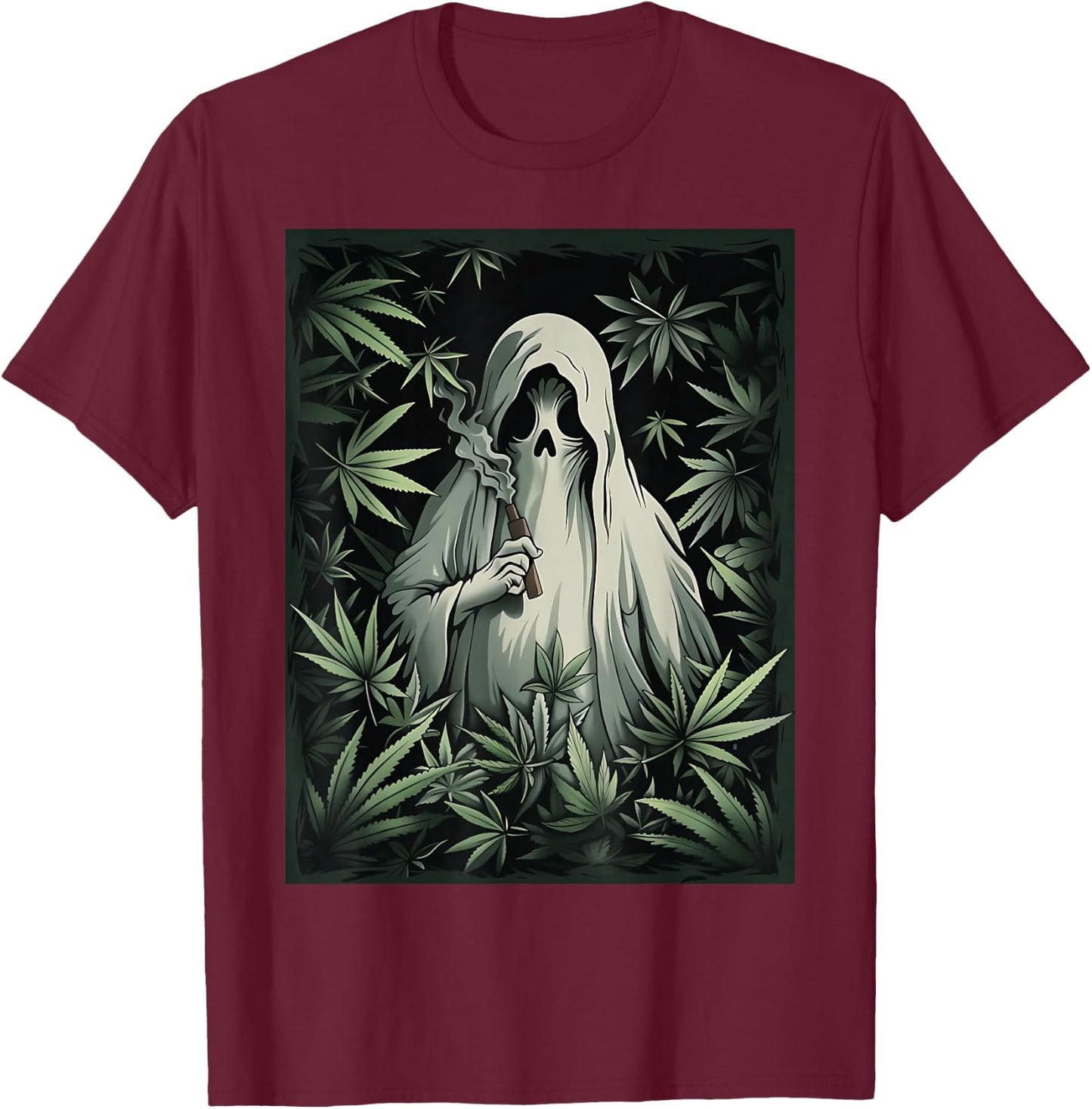 Halloween Ghost Smoking Weed 420 Stoner Cannabis Marijuana T-Shirt - T-Shirt | Maroon