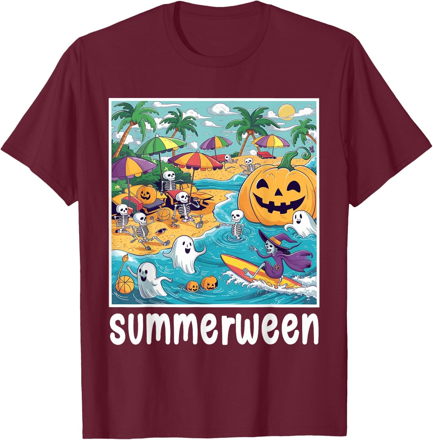 Halloween Summer Celebrate Summerween Vibes Men Women Girls Kids T-Shirt - T-Shirt | Maroon