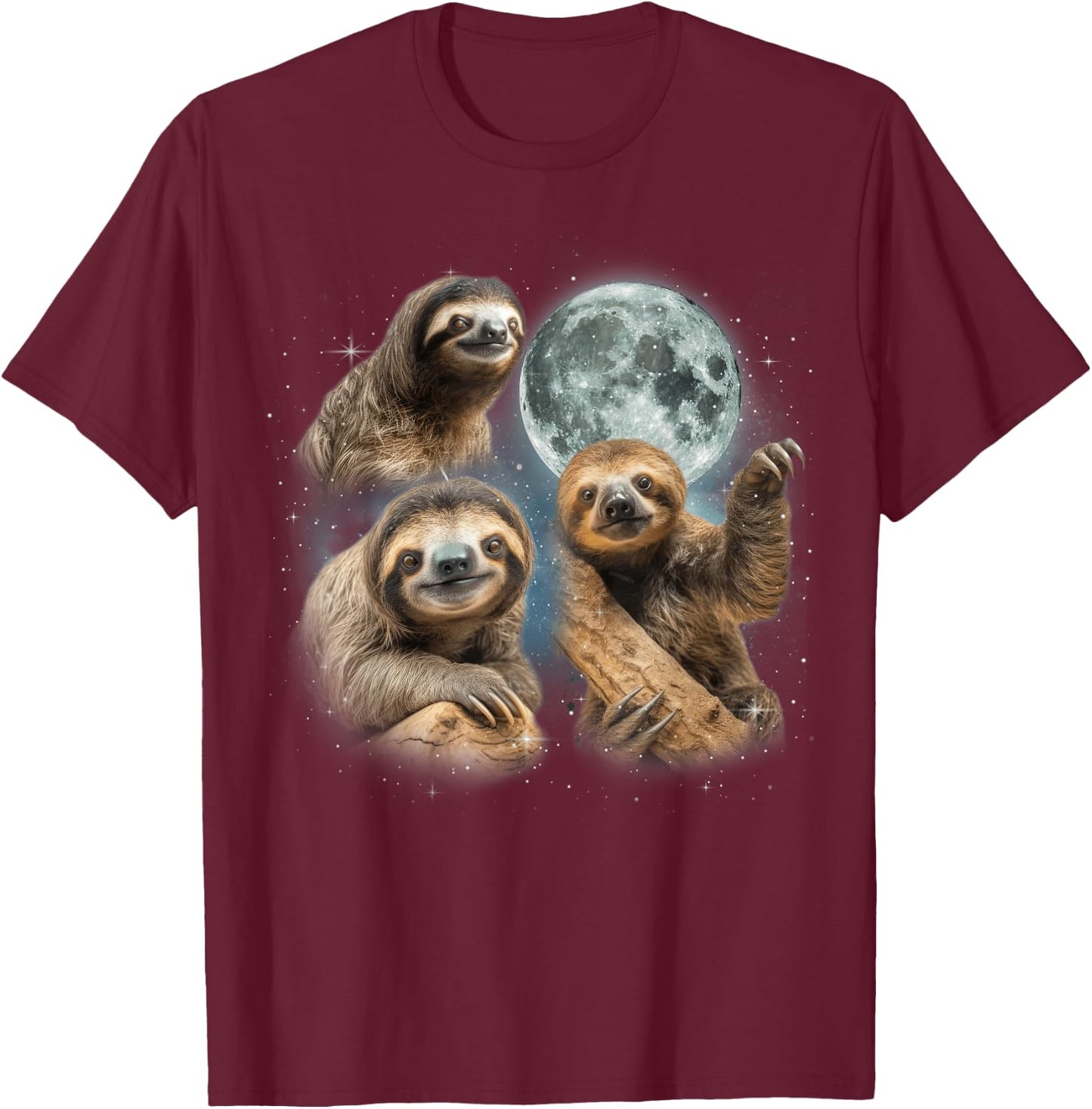 Sloth Shirt | 3 Sloth Howling At Moon Funny Weird Cursed T-Shirt - T-Shirt | Maroon