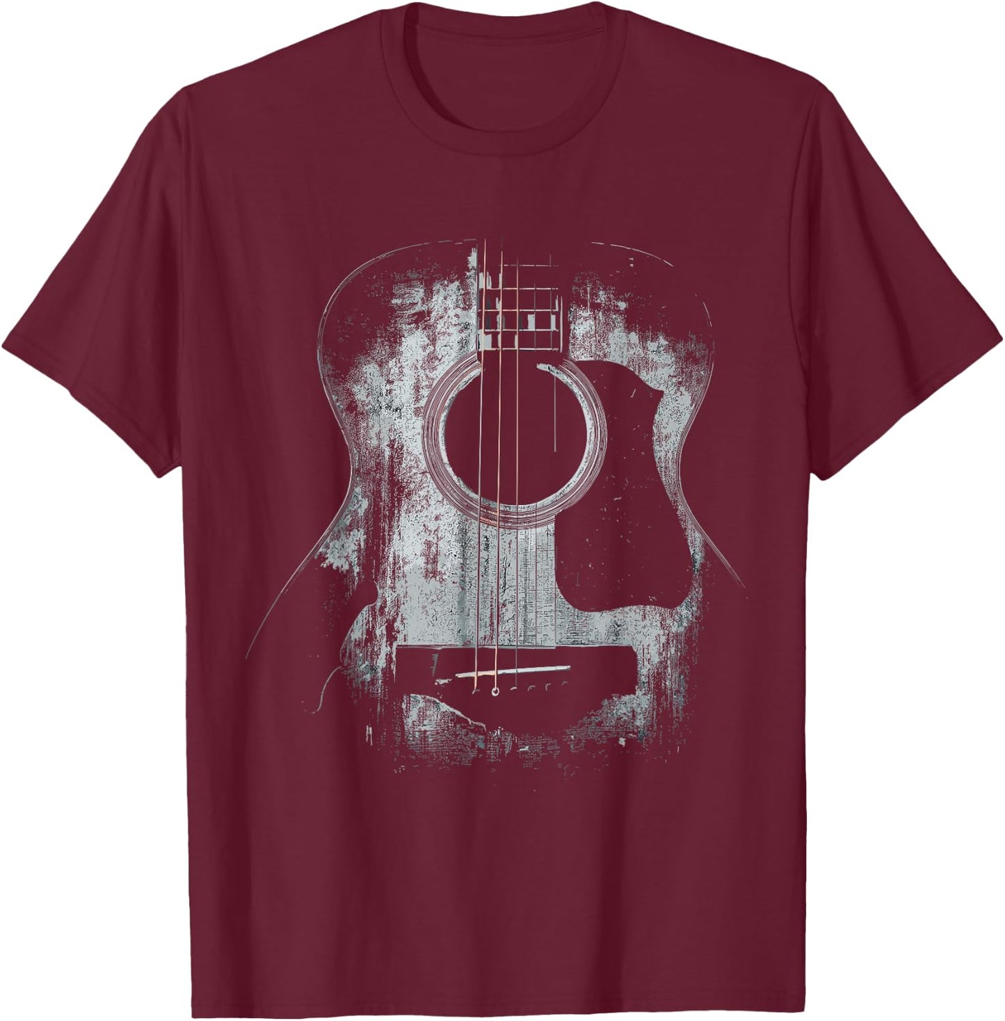 Distressed Acoustic Guitar Player Rock & Roll T-Shirt - T-Shirt | Maroon