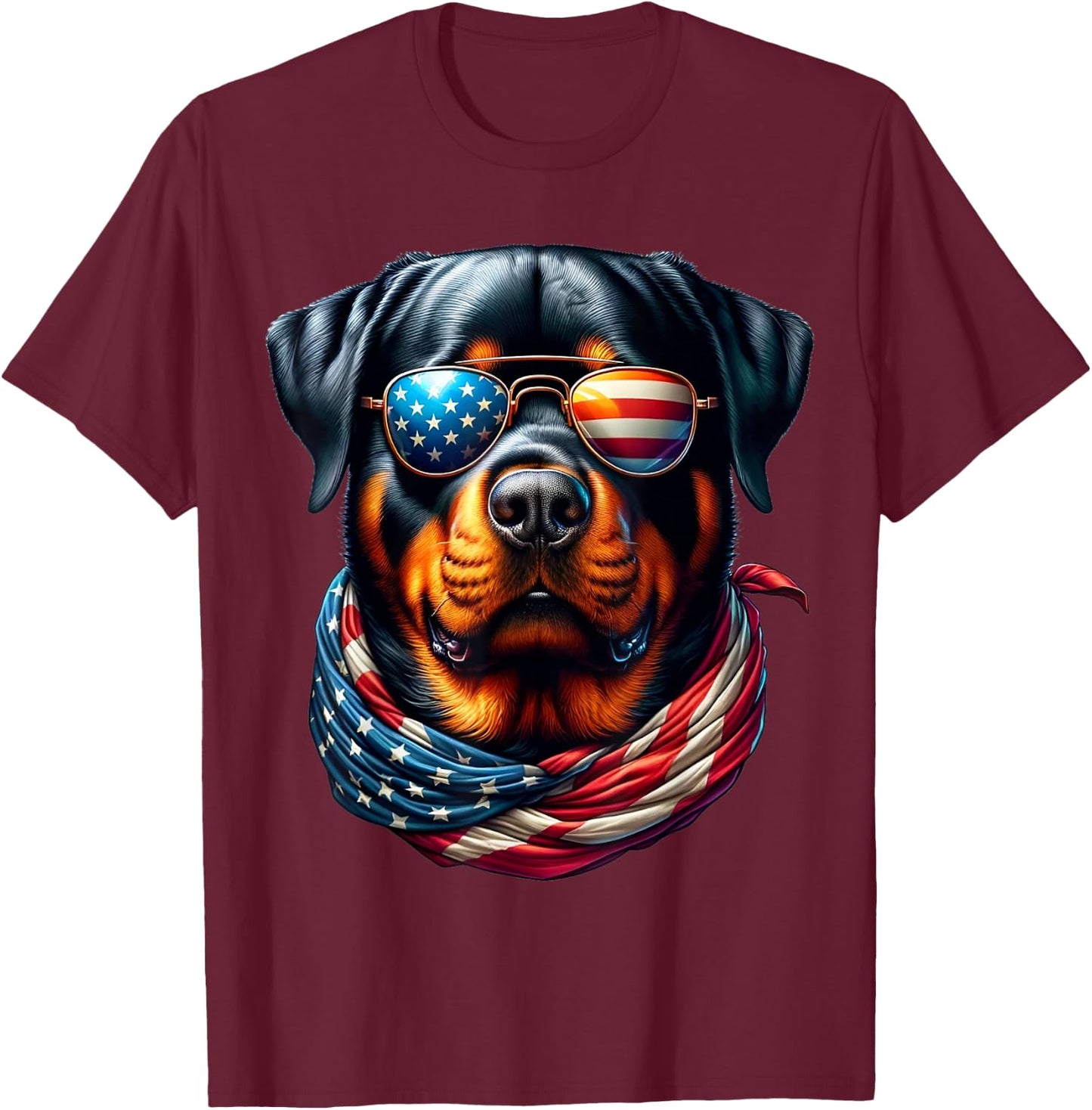 Rottweiler USA Flag Sunglasses Patriotic Dog 4th of July T-Shirt - T-Shirt | Maroon