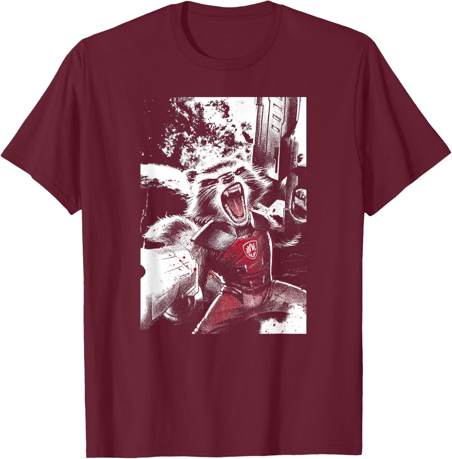 Marvel Guardians of The Galaxy Rocket Raccoon Roar Poster Small T-Shirt - T-Shirt | Maroon