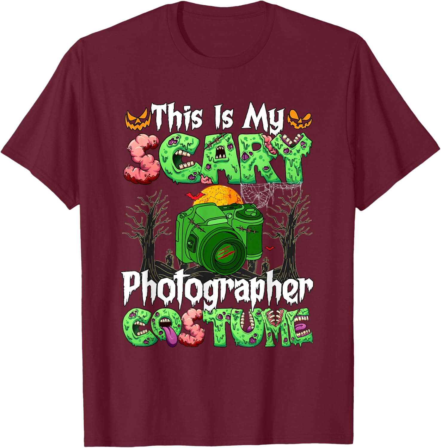 My Scary Photographer Costume Horror Zombie Halloween Job T-Shirt - T-Shirt | Maroon