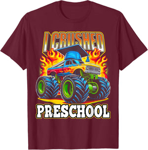 Graduation Preschool Monster Truck Boys I Crushed Pre-K Grad T-Shirt - T-Shirt | Maroon