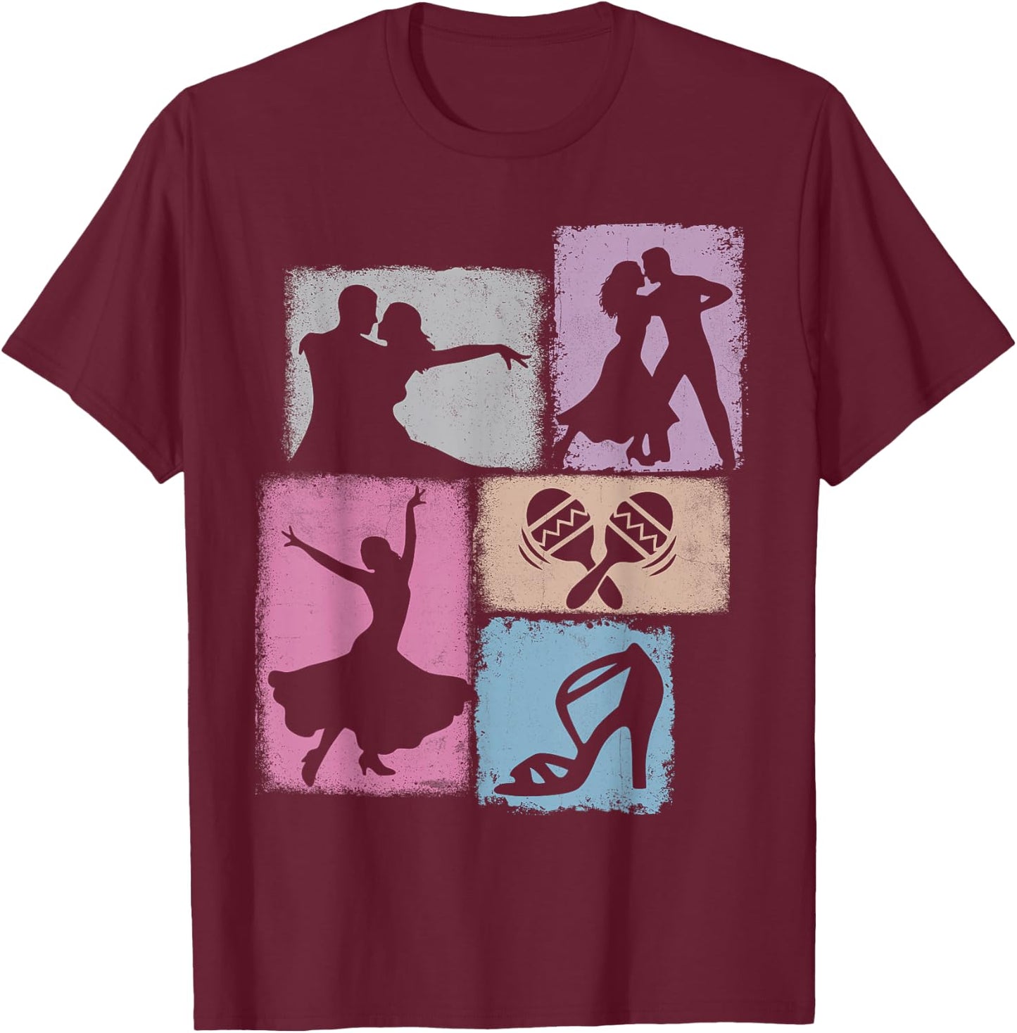 Salsa Vintage Collage Dancing Salsa T-Shirt - T-Shirt | Maroon