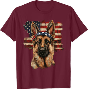 German Shepherd Patriotic 4th Of July USA American Flag T-Shirt - T-Shirt | Maroon