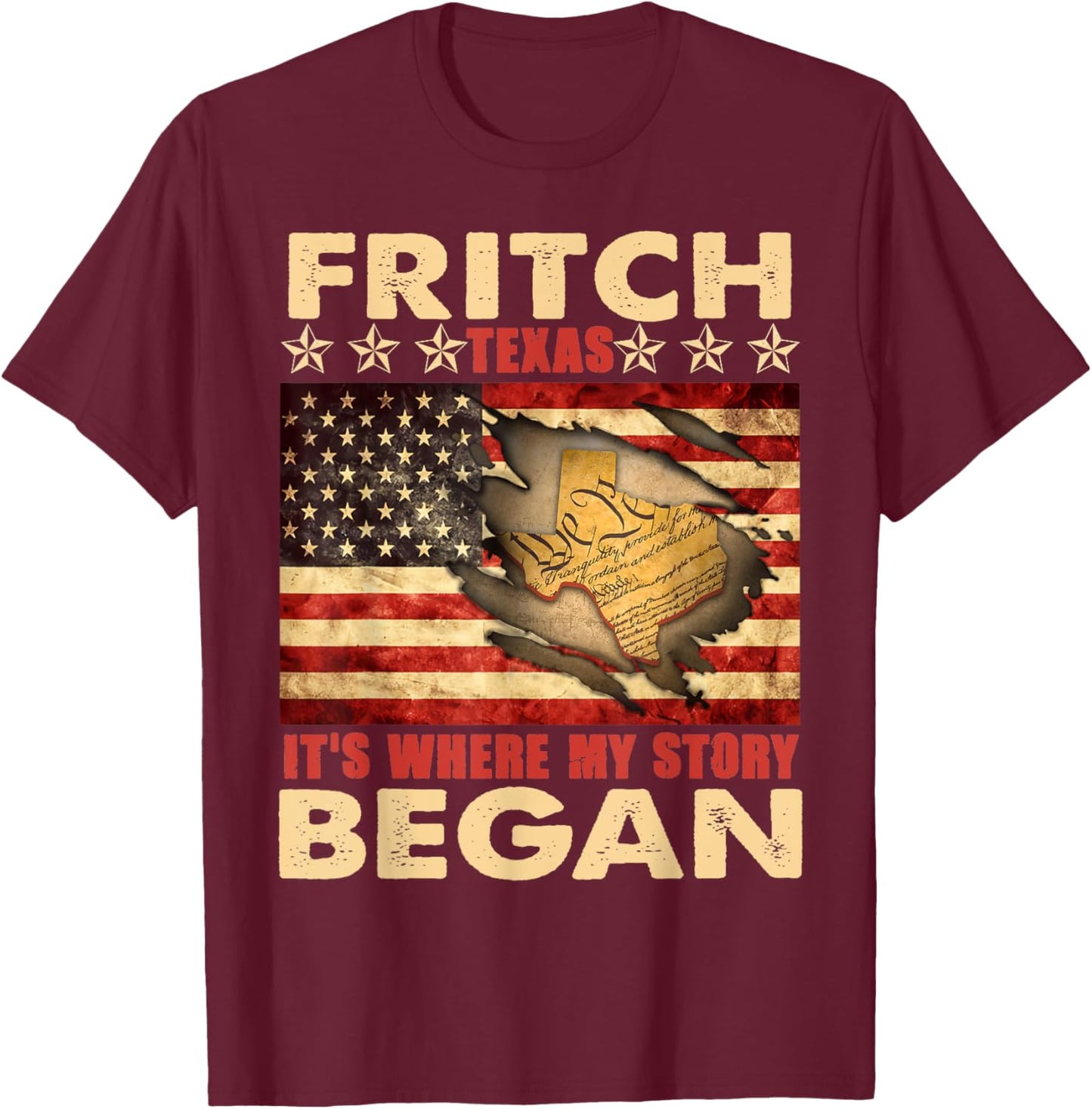 Fritch Texas USA Flag 4th Of July T-Shirt - T-Shirt | Maroon
