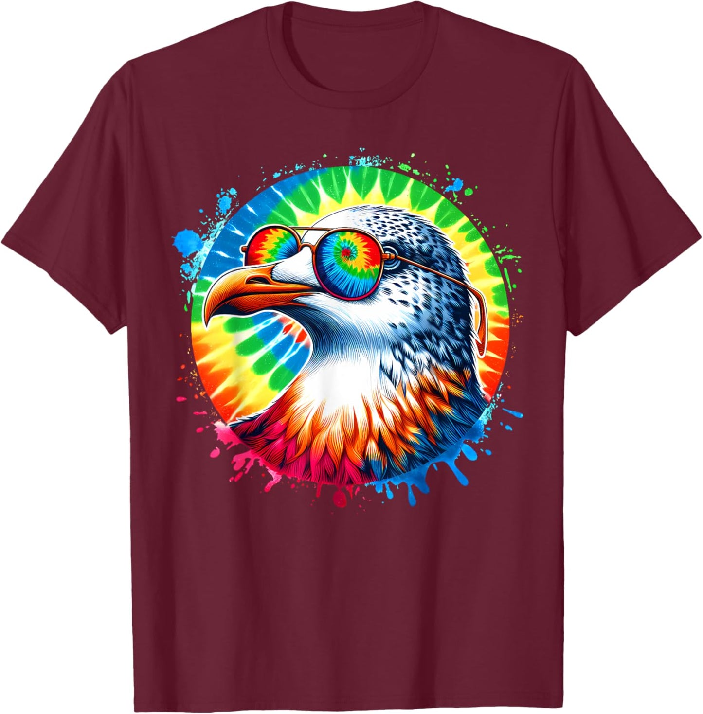 Cool Tie Dye Seagull Sunglasses Bird Illustration Art T-Shirt - T-Shirt | Maroon