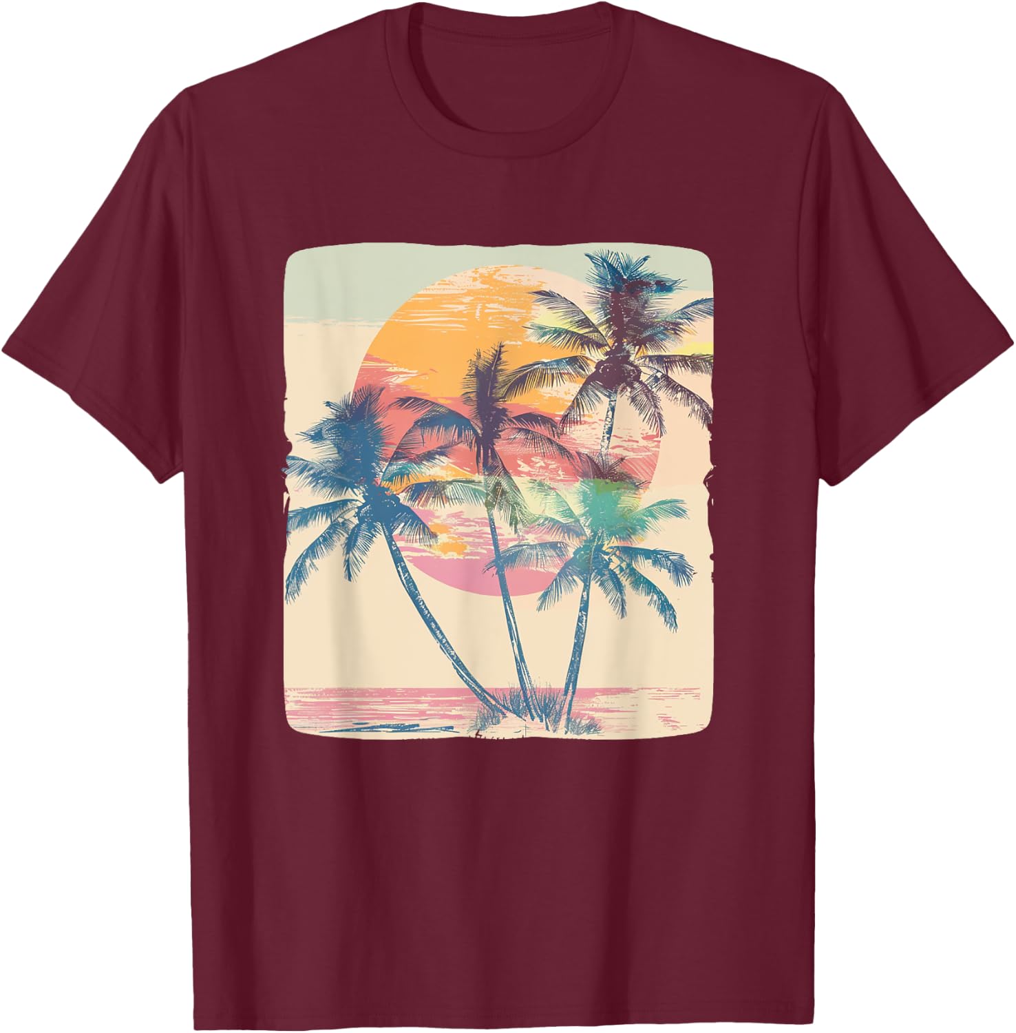 Vintage Palm Trees for a Classic Vacation Look T-Shirt - T-Shirt | Maroon