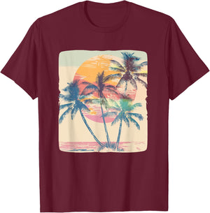Vintage Palm Trees for a Classic Vacation Look T-Shirt - T-Shirt | Maroon