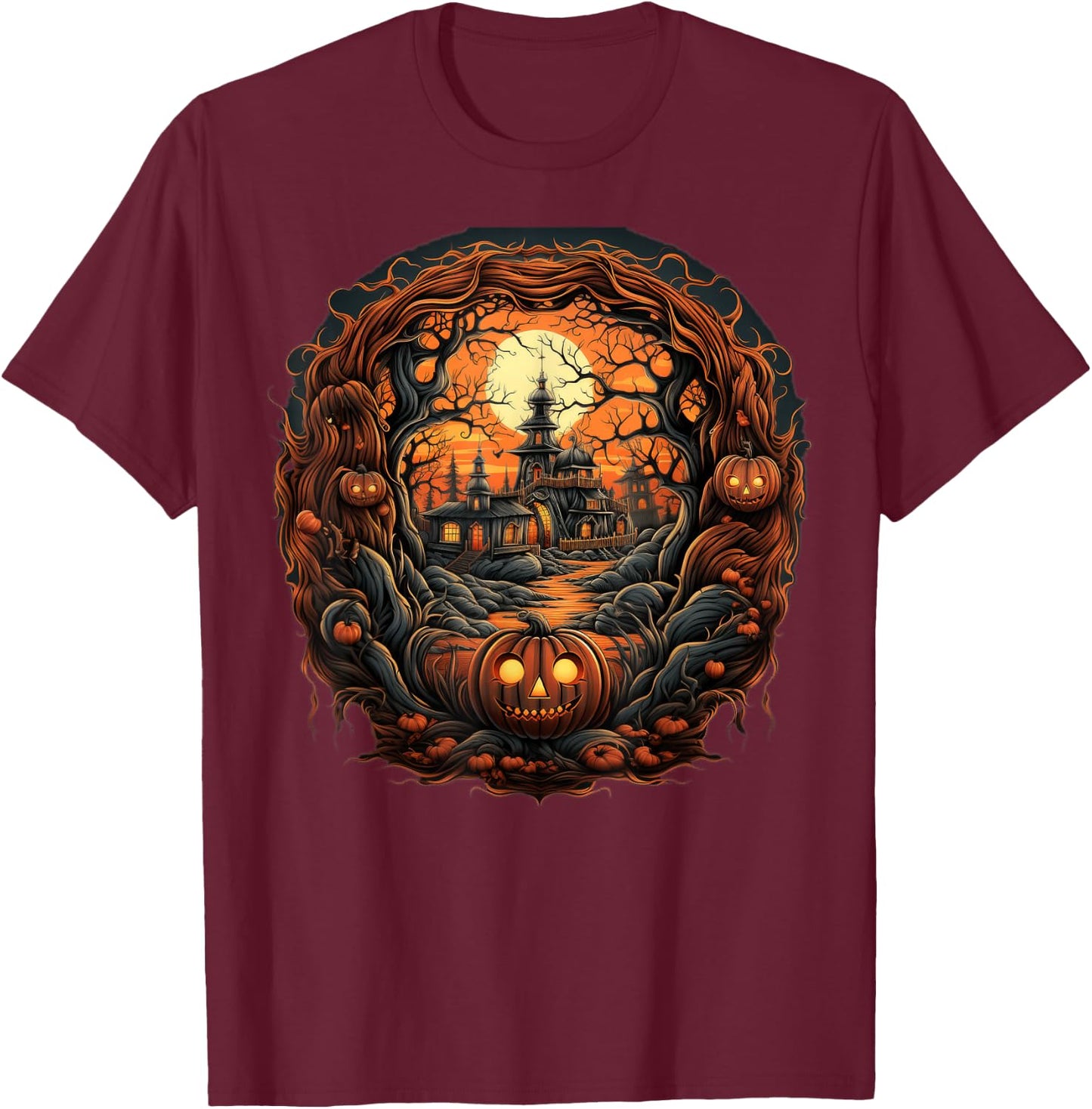 Spooky Haunted Scene Women Youth T-Shirt - T-Shirt | Maroon