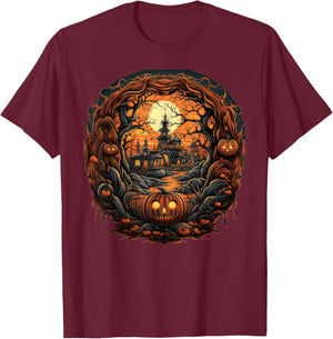 Spooky Haunted Scene Women Youth T-Shirt - T-Shirt | Maroon
