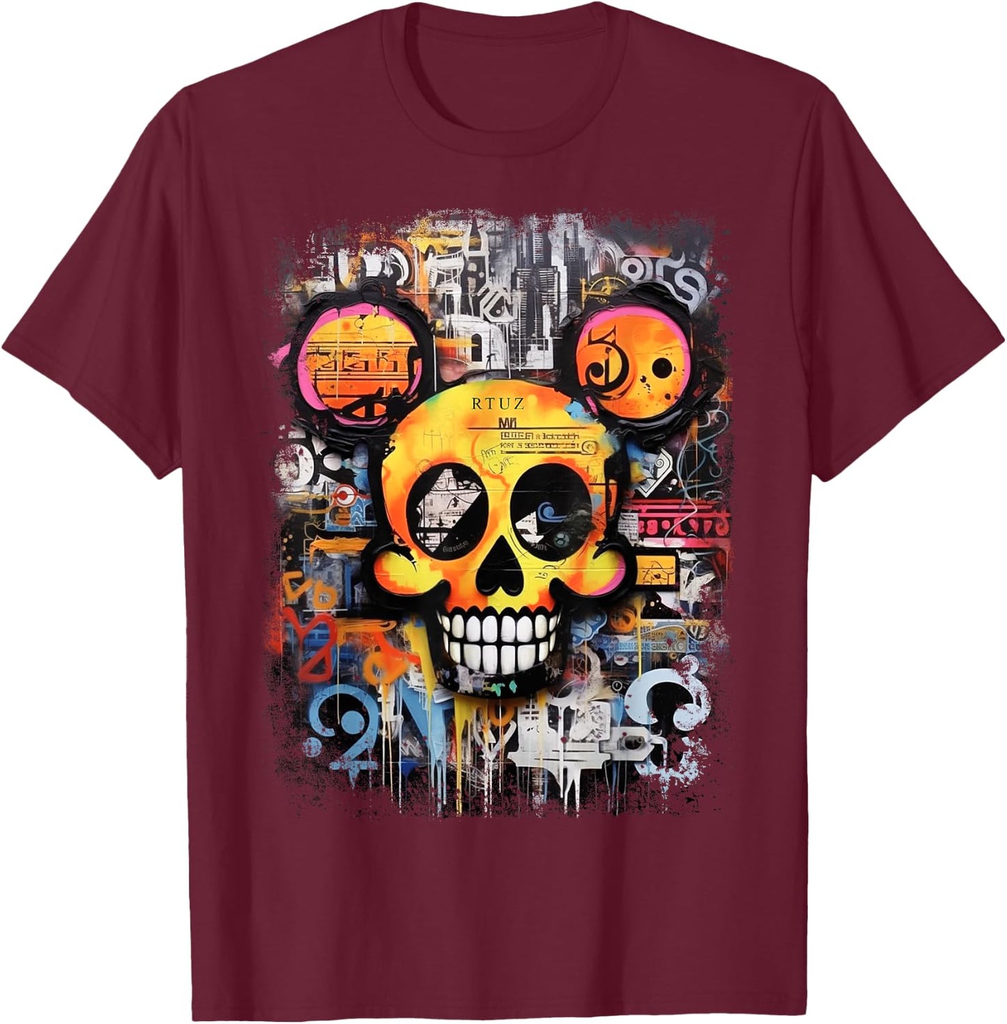 Mouse Skull Vintage Graffiti Biker Rocker Horror Skull T-Shirt - T-Shirt | Maroon
