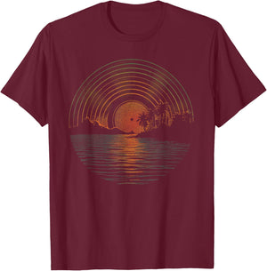 Summer Vinyl Shirt Sunset Vinyl LP Record Music of Summer T-Shirt - T-Shirt | Maroon