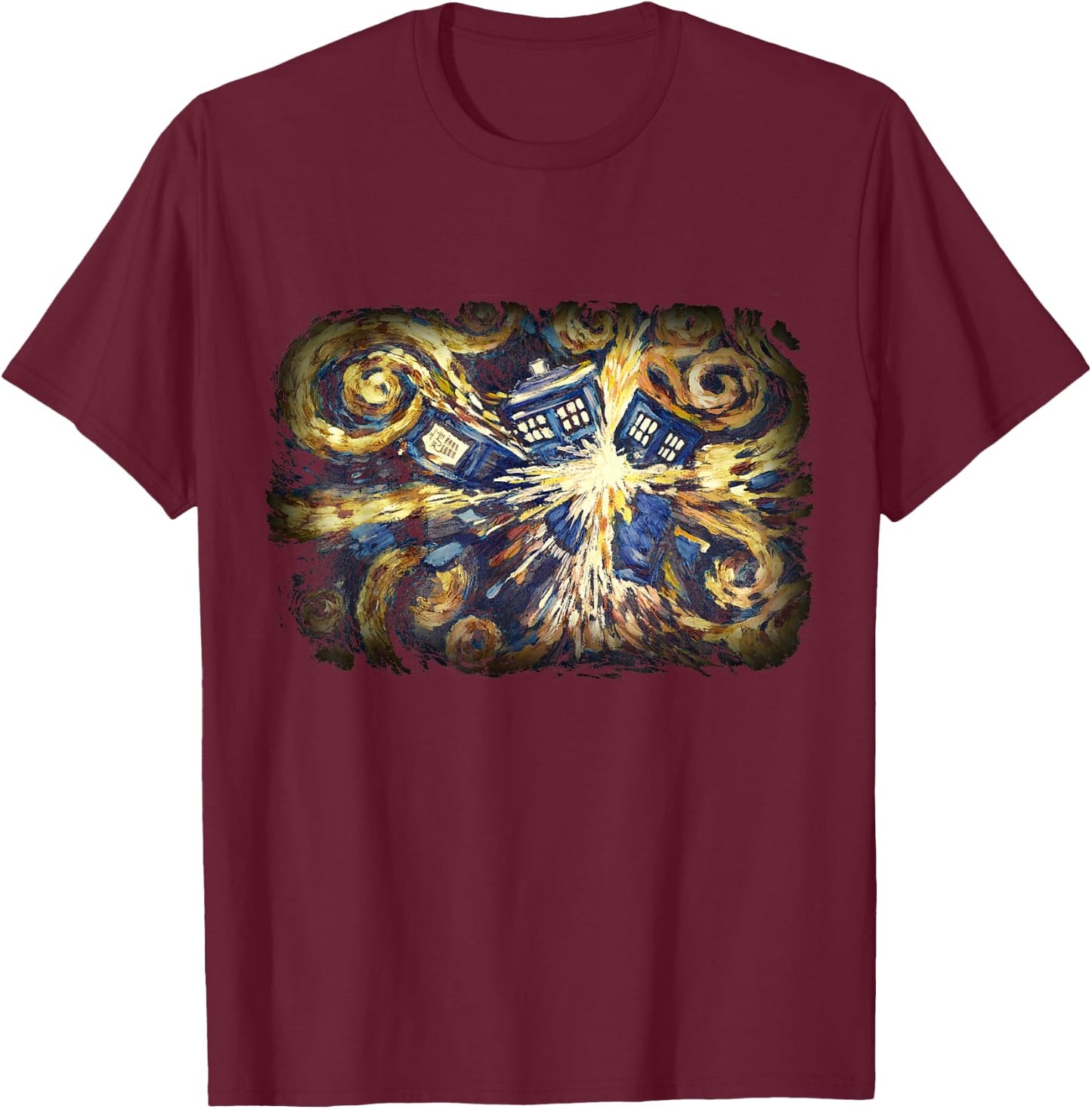 Art Tardis Van Gogh Time Travel Sci-Fi Fan T-Shirt - T-Shirt | Maroon