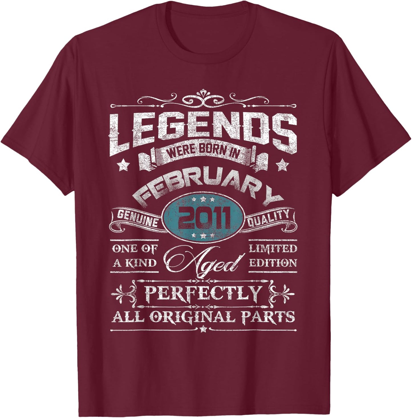 Legends Were Born In February 2011 Shirt Age 14th Birthday T-Shirt - T-Shirt | Maroon