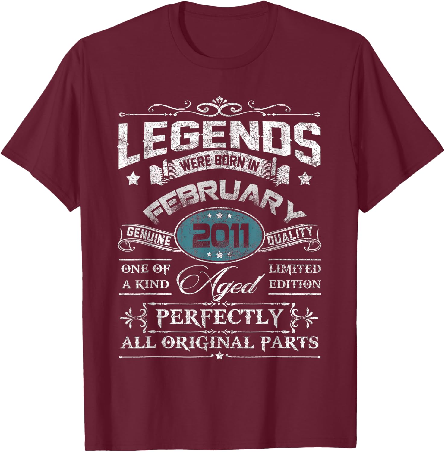 Legends Were Born In February 2011 Shirt Age 14th Birthday T-Shirt - T-Shirt | Maroon