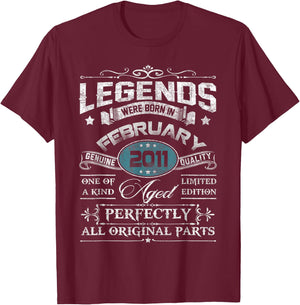 Legends Were Born In February 2011 Shirt Age 14th Birthday T-Shirt - T-Shirt | Maroon