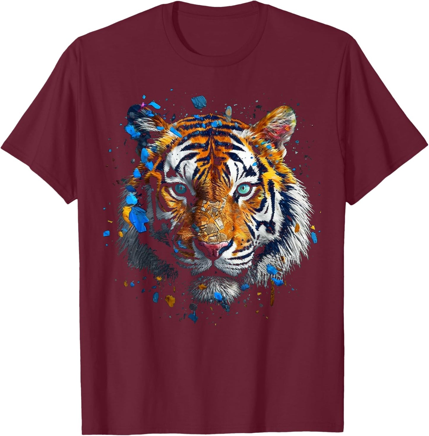 Tiger Artwork - Colourful Animal Art Tiger T-Shirt - T-Shirt | Maroon