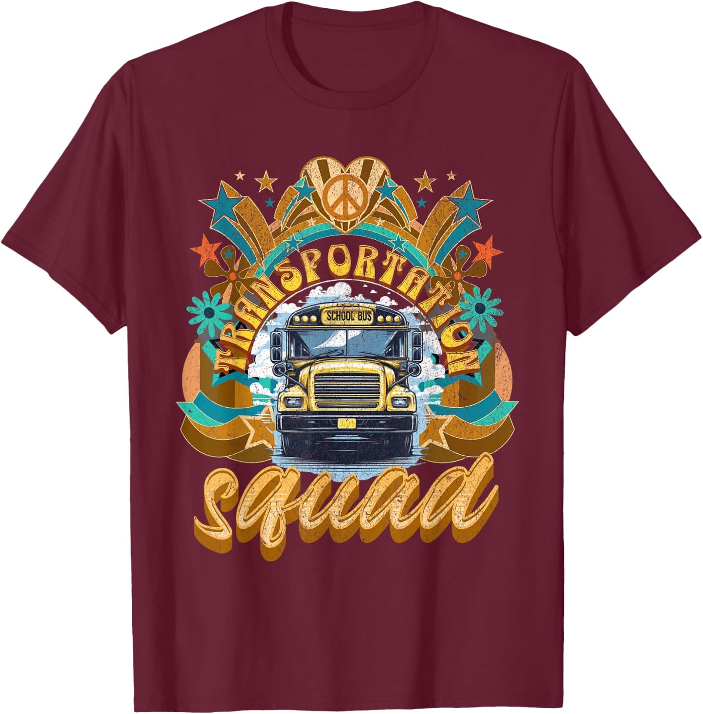 Transportation Squad Retro Bus Aide Back to School Matching T-Shirt - T-Shirt | Maroon