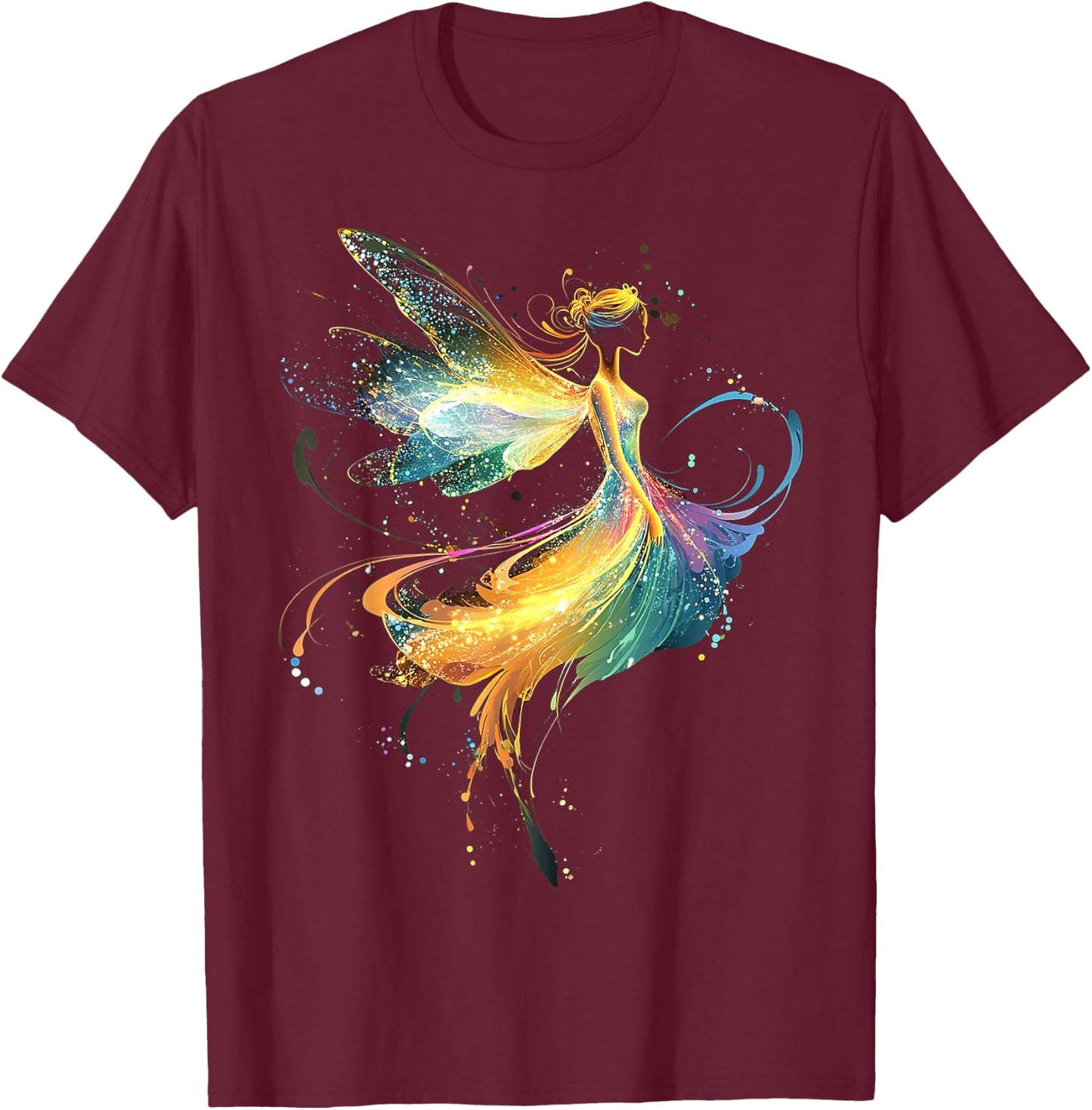 Fairy Mythical Motif Fantasy Artwork Fairy T-Shirt - T-Shirt | Maroon