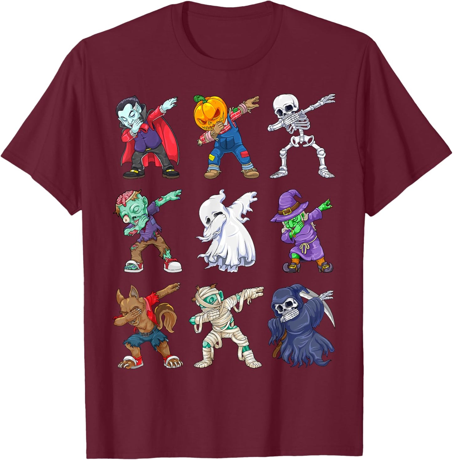 Dabbing Halloween Boys Skeleton Zombie Scary Pumpkin Mummy T-Shirt - T-Shirt | Maroon