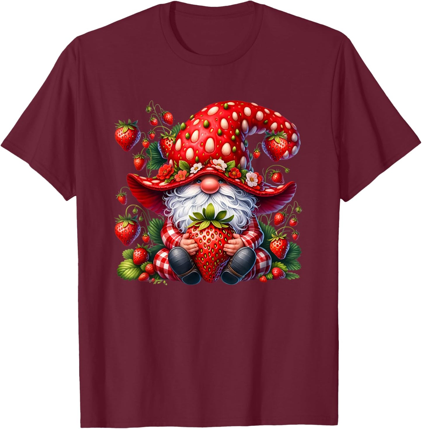 Cute Summer Gnome Dad Graphic And Men Strawberry T-Shirt - T-Shirt | Maroon