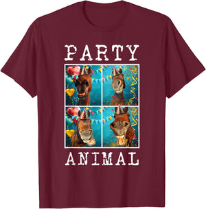 Horses Face Colorful Farm Animal Party Hat Horse Farming T-Shirt - T-Shirt | Maroon