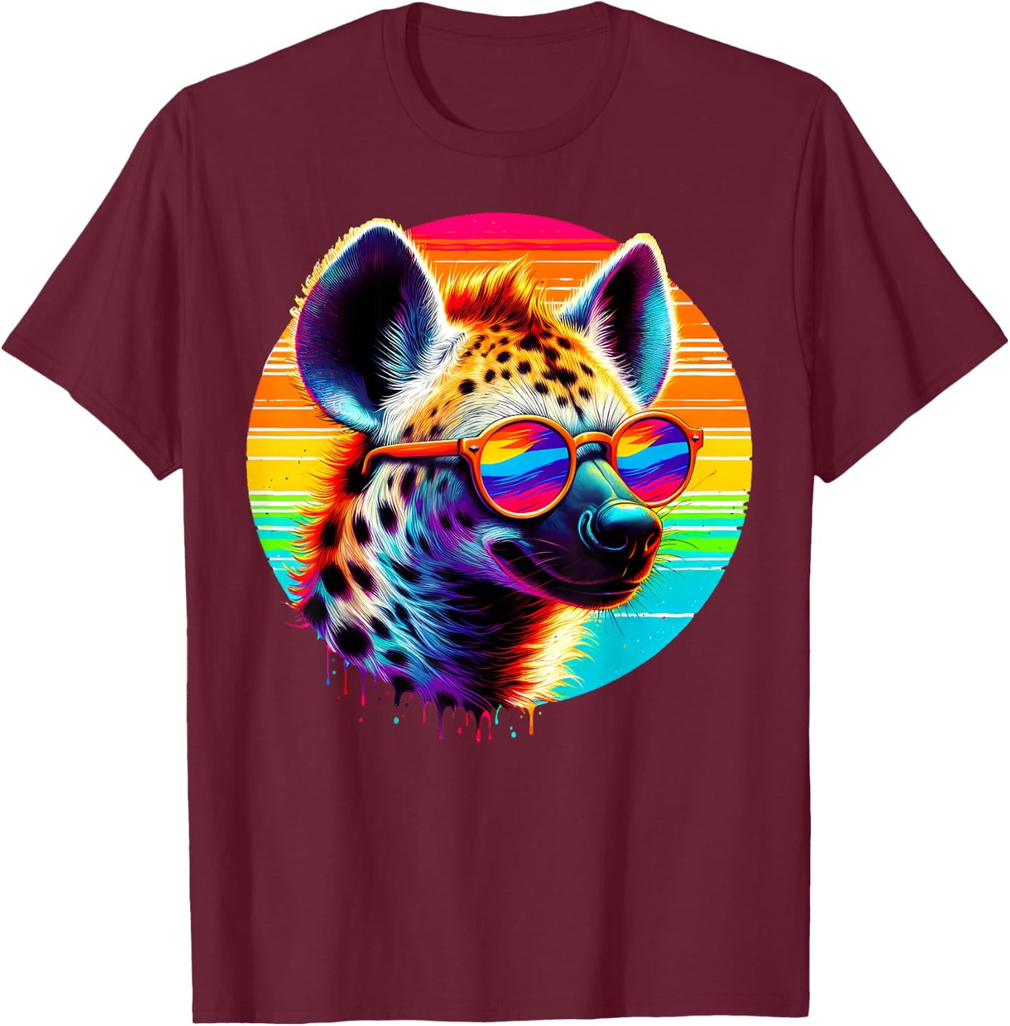 Cool Tie Dye Sunglasses Hyena Graphic Illustration Art T-Shirt - T-Shirt | Maroon